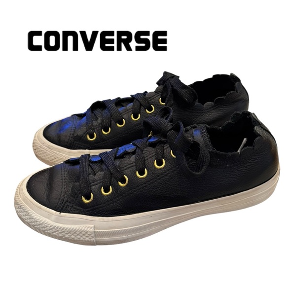 Converse Chuck Taylor All Star Low Frilly Thrills Black Leather 563516C Sneakers - Picture 1 of 6